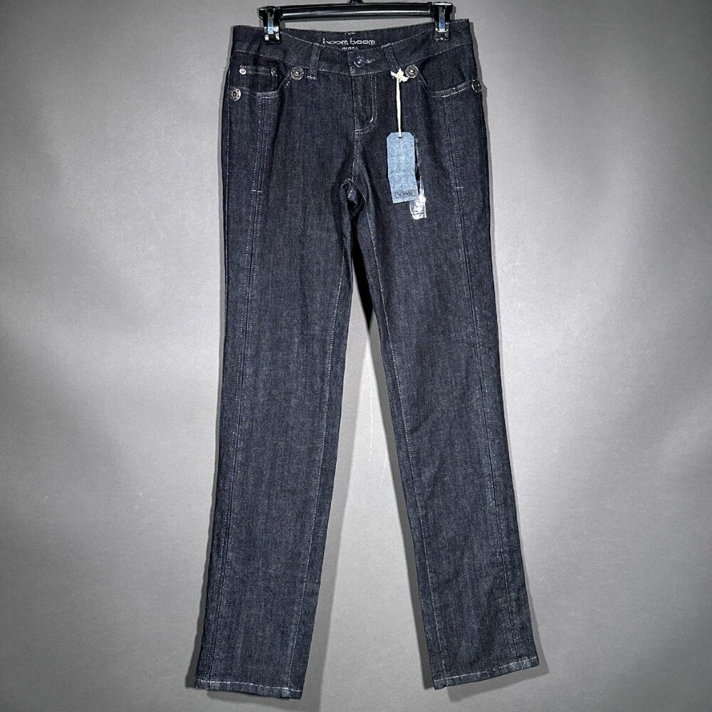 Boom Boom Jeans Dark Wash Denim With Silver Threads Juniors Size 7 - Picture 2 of 15